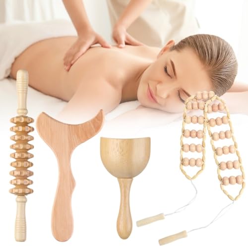 OLACD 4-teiliges Massagetherapie-Set aus Holz zur Muskelentspannung und Schmerzlinderung