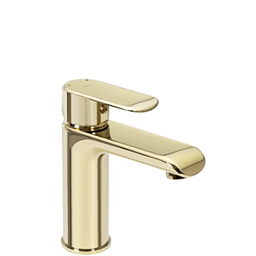 Rea Waschtischarmatur BLOOM GOLD LOW Wasserhahn Bad Badarmatur aus Messing Armatur für Waschbecken Badezimmer Mischbatterie Waschbecken Einhebel (Gold)