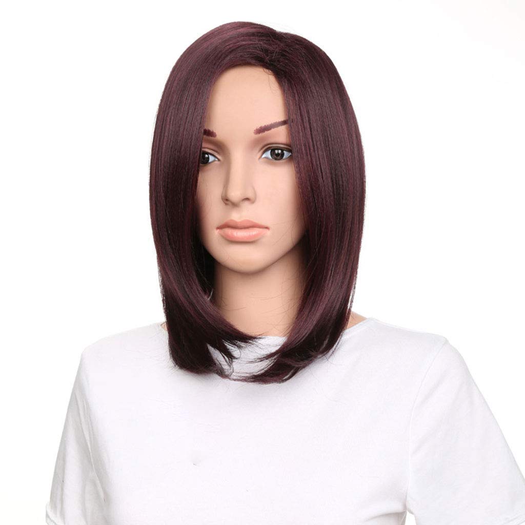 LINLINCD-Kurze Bob Weinrot Yaki Seidige Synthetische Perücken Performance Fashion Natürliche Omber Gemischt Dunkle Wurzeln Haar für Frauen 14 zoll / 37 cm