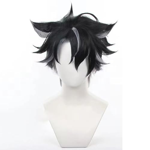 WCCNKK Anime Cosplay Perücke, Wriothesley Perücke, Schwarzes, Graues Kurzes Haar Mit Farbverlauf, Mit Kostenloser Perückenkappe, Für Party Alltag Halloween Perücke Cosplay, Anime-Geschenke