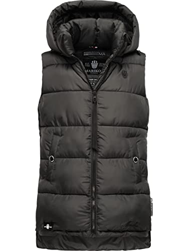 MARIKOO Damen Steppweste Outdoor-Weste mit Abnehmbarer Kapuze Zarinaa Anthracite Gr. M