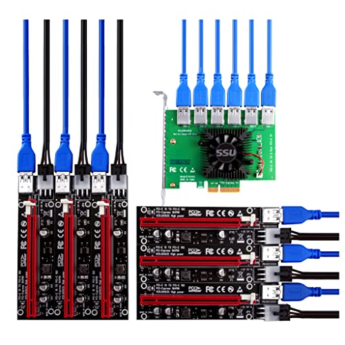 Qsvbeeqj PCI-E für Express-Adapter, 1 x auf 6 x Kabel, Grafikverlängerung, Mining-Power-Adapter, 6 Stück