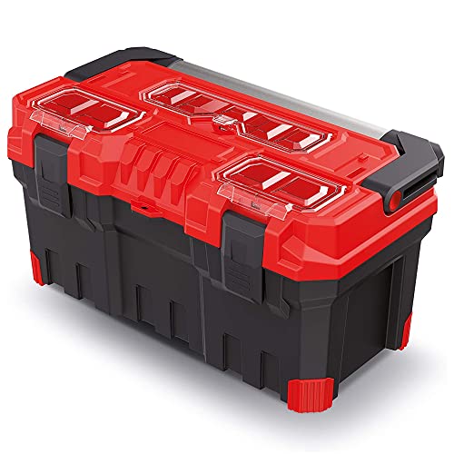 Werkzeugkasten TITAN PLUS Werkzeugkoffer Toolbox Komfortabler Griff Fächer Kunststoff 554 x 286 x 276 mm (LxBxH) Schwarz-Rot