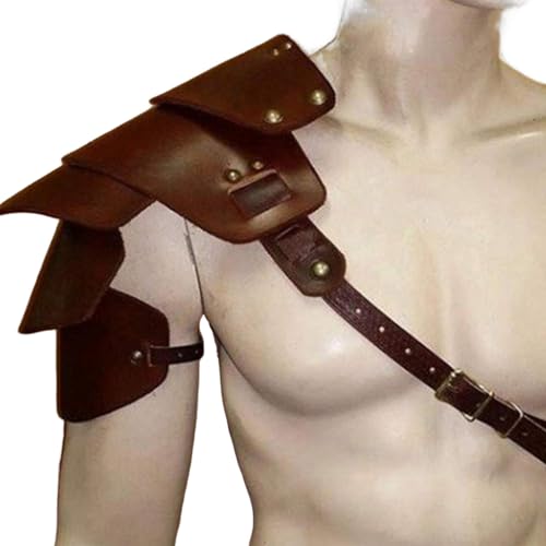 MDFCZXP Mittelalterliche Schulterrüstung für Männer, Vintage Leder rechter Schultergurt, Krieger/Cosplay Schulterschutz mit Metallschnalle,Braun,26cm