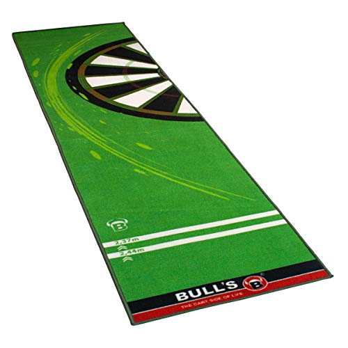 BULL'S Carpet Mat “120“ Green, Dartteppich mit rutschfester Unterseite aus Gummi, umweltfreundliche Turnier Dartmatte mit offiziellem Abstand zum Dartboard 237cm, Schutz für Darts und Tips, 280 x 66cm