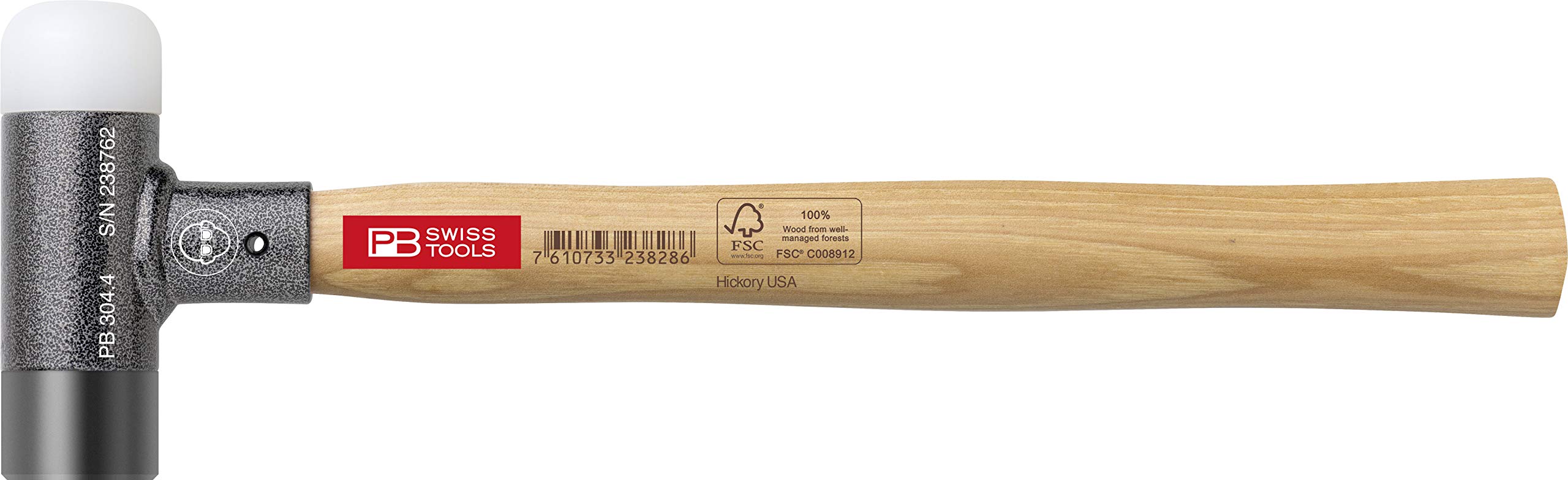 PB Swiss Tools Kunststoffhammer PB 304 mit Stiel aus Hickory-Holz, Rückschlagfrei, 100% Swiss Made, Lebenslange Garantie, Größe 1