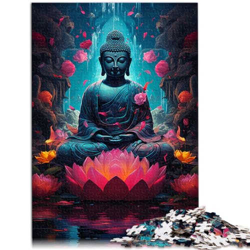 Puzzle-Spiele, farbenfrohe Buddha-Statue, 1000 Teile, Holzpuzzle, pädagogische Herausforderung, unterhaltsame Aktivitäten zu Hause, Geburtstagsgeschenk, Reisegeschenk, (50 x 75 cm)