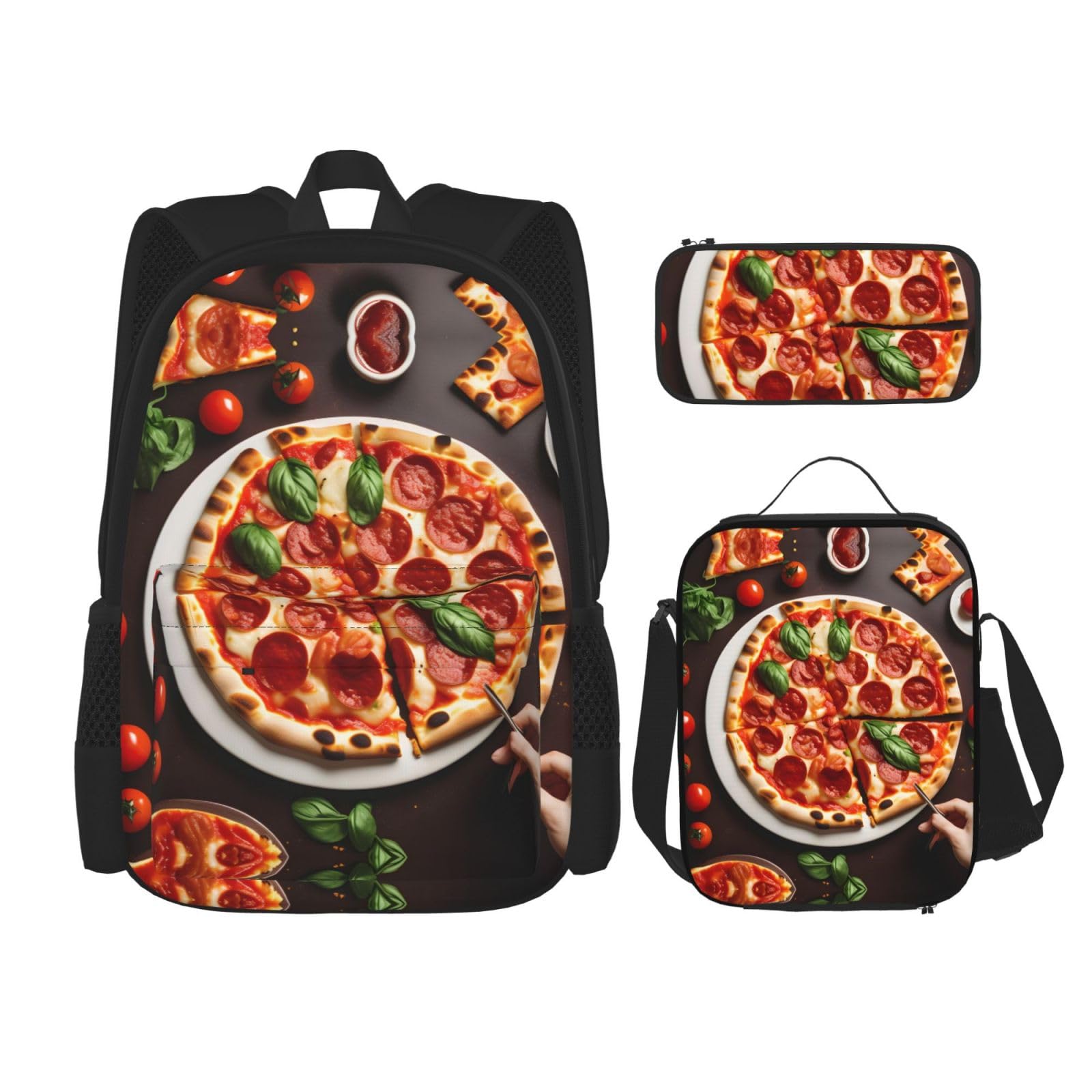 YQxwJL 3-in-1-Rucksack-Büchertaschen-Set, mit niedlichem Corgi-Hunde-Druck, lässiger Reiserucksack, mit Federmäppchen, Lunchtasche, Pizzafutter, Einheitsgröße