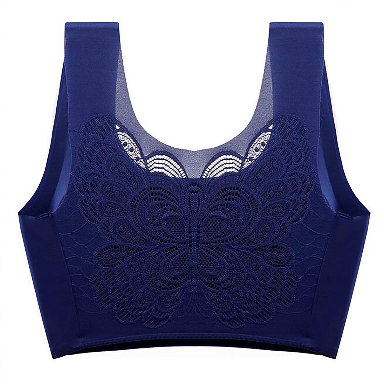 Hochwertig Sport BH Große Brüste M-7XL Super Soft Bequemer BH Schlaf BH Gegen Falten Push-Up BH Hohles Design auf der Rückseite Damen Top Sexy Tops Teenager Mädchen Bauchfrei Marine 7XL