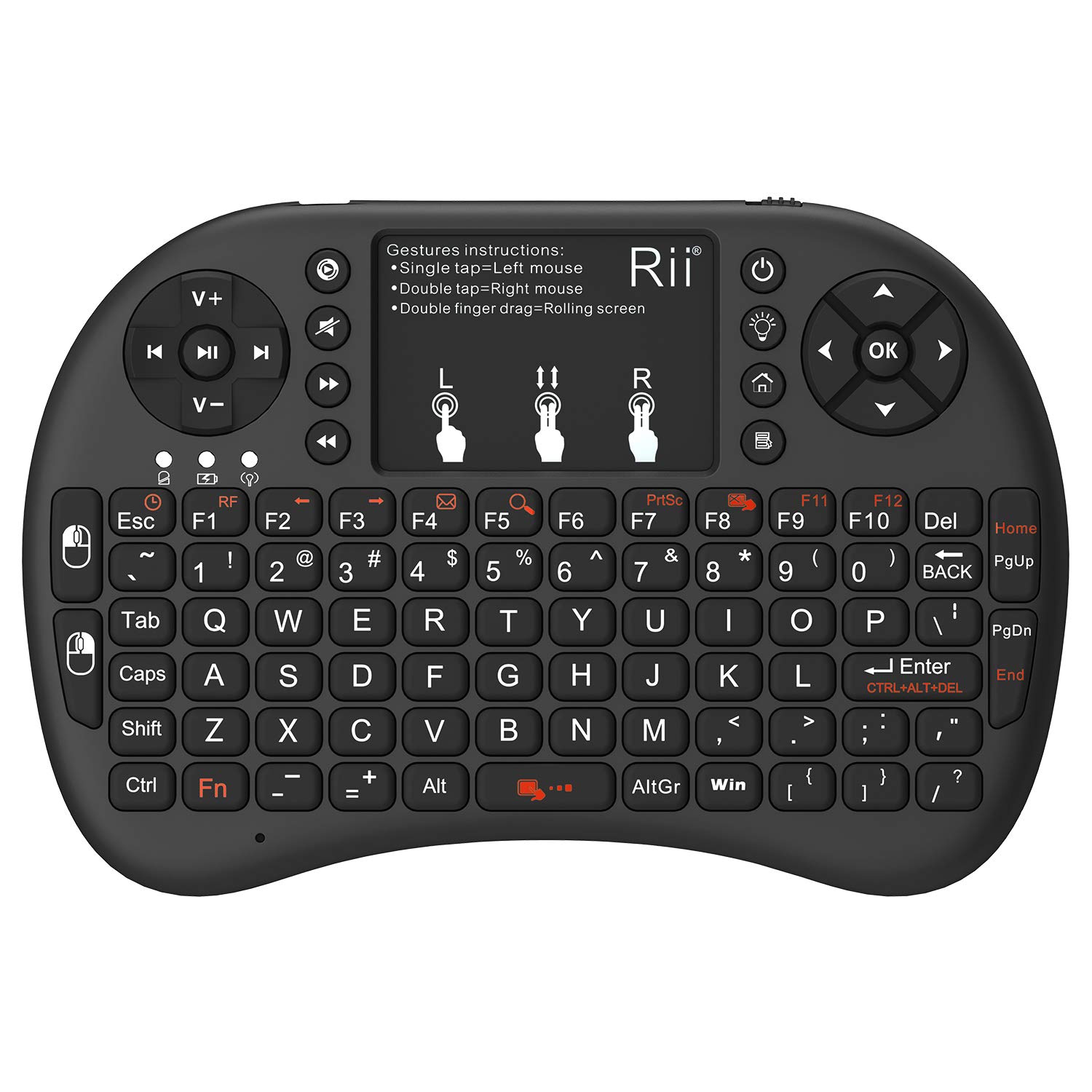 Rii Mini i8+ Wireless (QWERTY US layout) - Mini Beleuchtete Tastatur mit Multi-Touch Maus-Pad für Smart TV, Mini PC, HTPC, Computer und Konsolenspiele