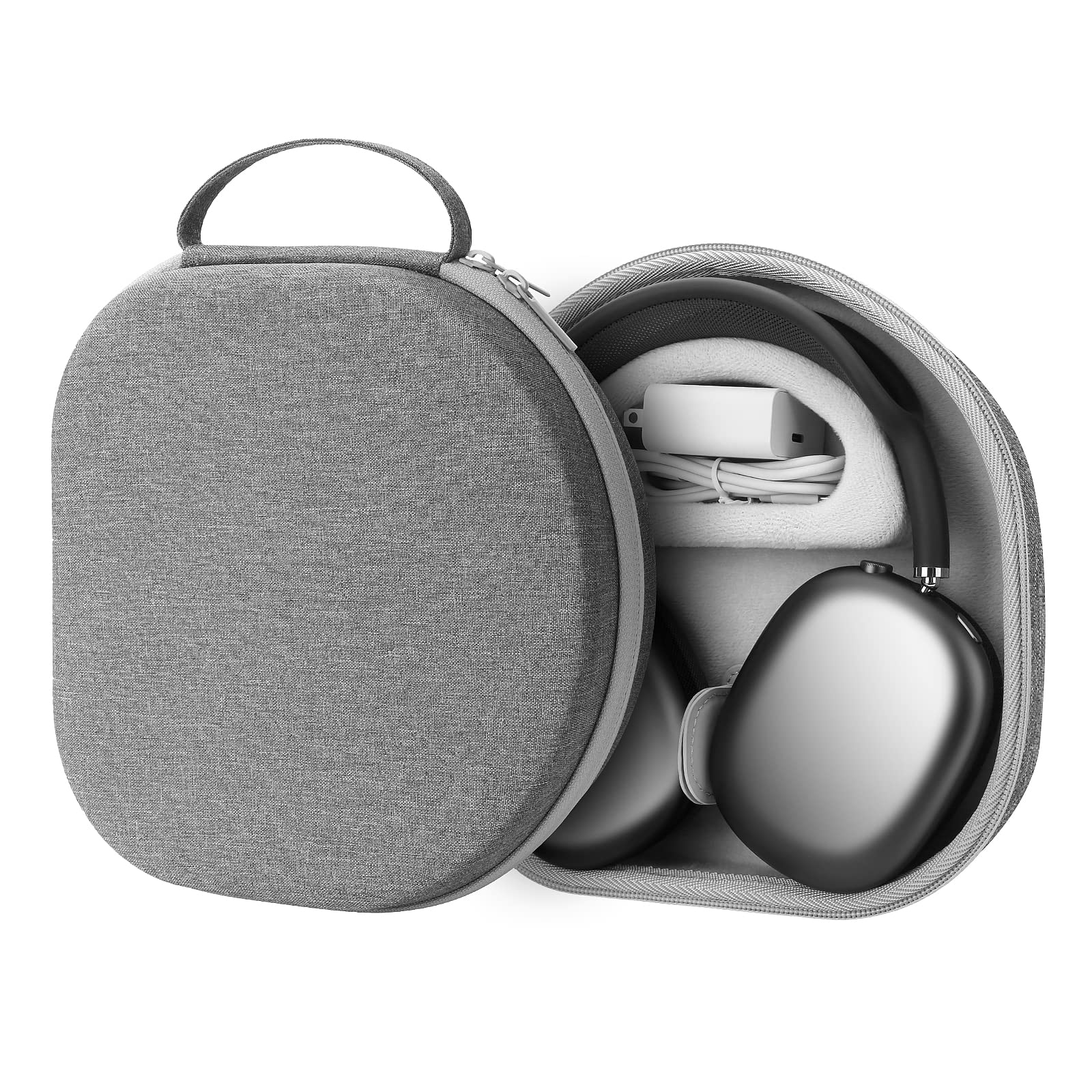 Smart Case für neue Apple AirPods Max unterstützt den Schlafmodus, harter Organizer, tragbare Tragetasche, Aufbewahrungstasche (graues Schnee-Blumentuch)