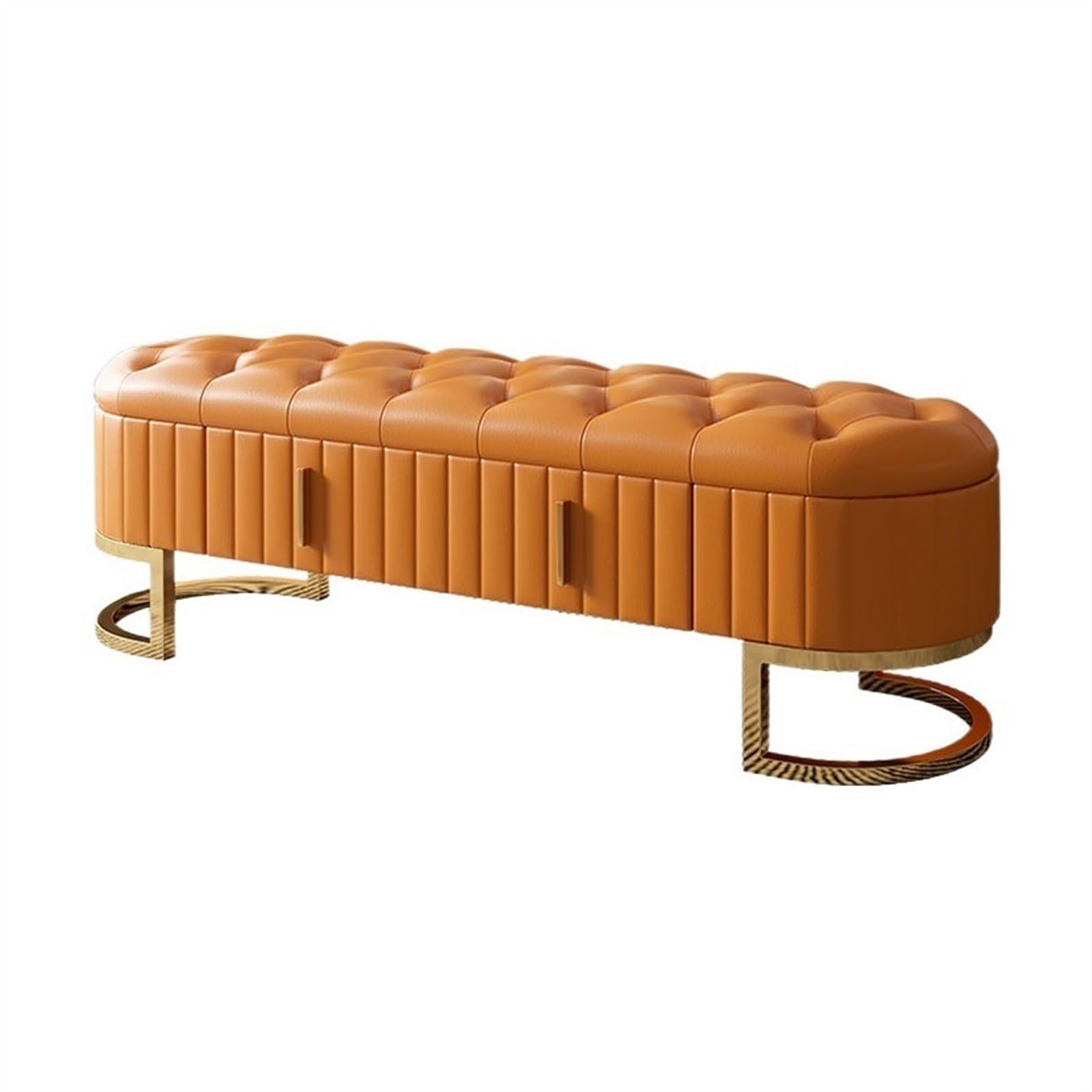 guiling-1986 Sitzbank für Schlafzimmer Sofabank aus hochwertigem Leder, Schlafzimmer-Nachtbank, Moderne, einfache Garderobe, Schuhbank mit Aufbewahrungsschublade Bettbank(Orange,1.8m)