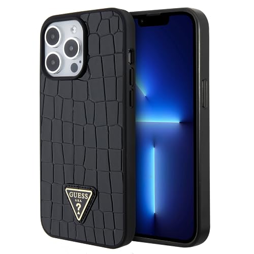 Guess GUHCP15XPCRTHCK Hülle für iPhone 15 Pro Max 6.7" Schwarz hardcase Croco Triangle Metal Logo