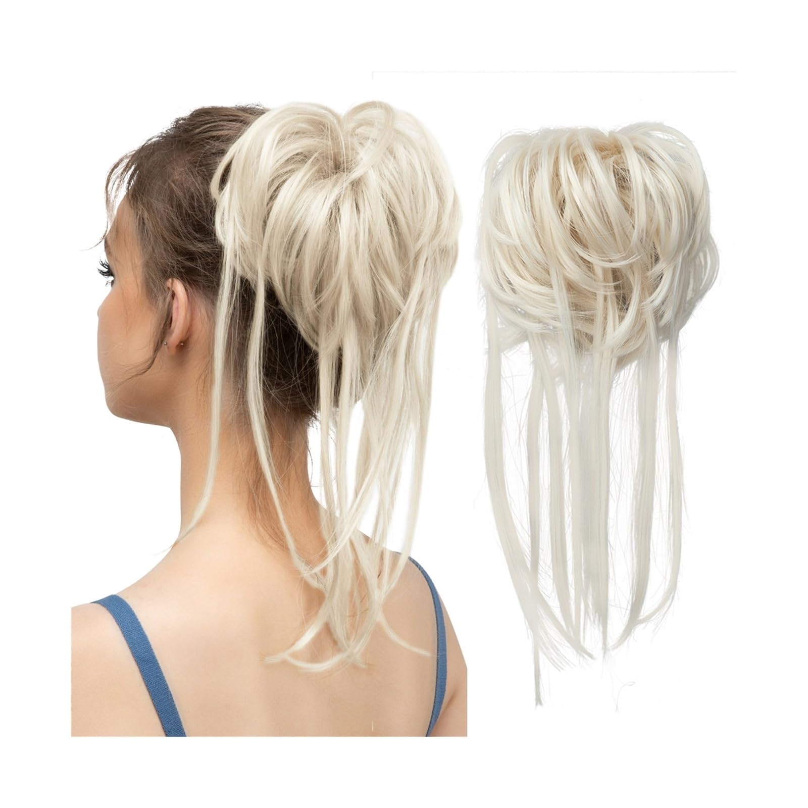 Haarteile Haarknoten Synthetische elastische Messy Bun-Haarteile, lockiges Haargummi, schwarz, blond, braun, Chignon-Band, Hochsteckfrisur, Donut for Frauen, natürliches Kunsthaar Brötchen Haare(White