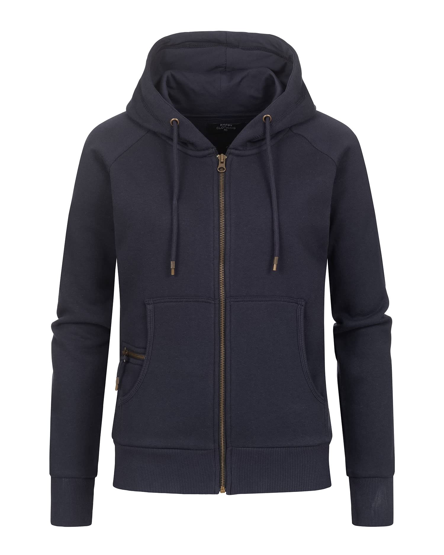 Happy Clothing Damen Sweatjacke mit Kapuze Zip Hoodie Kapuzenjacke Basic Einfarbig S M L, Größe:S, Farbe:Dunkelblau