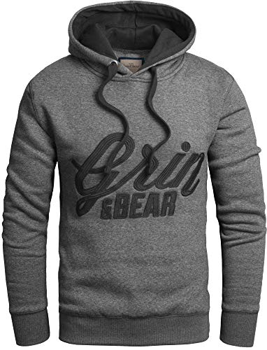 Grin&Bear Slim fit Signatur Logo Jacke Kapuze Hoodie Sweatshirt Kapuzenpullover, anthrazit, L, GEC469