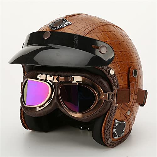 BGMKE Unisex-Erwachsene Motorrad Open Face 3/4 Helm Retro Style Cruiser Scooter Leder Halbschalenhelm Für Herren Damen ECE Zertifizierung Street Moped Retro Jet Helme Chopperhelm Mopedhelm