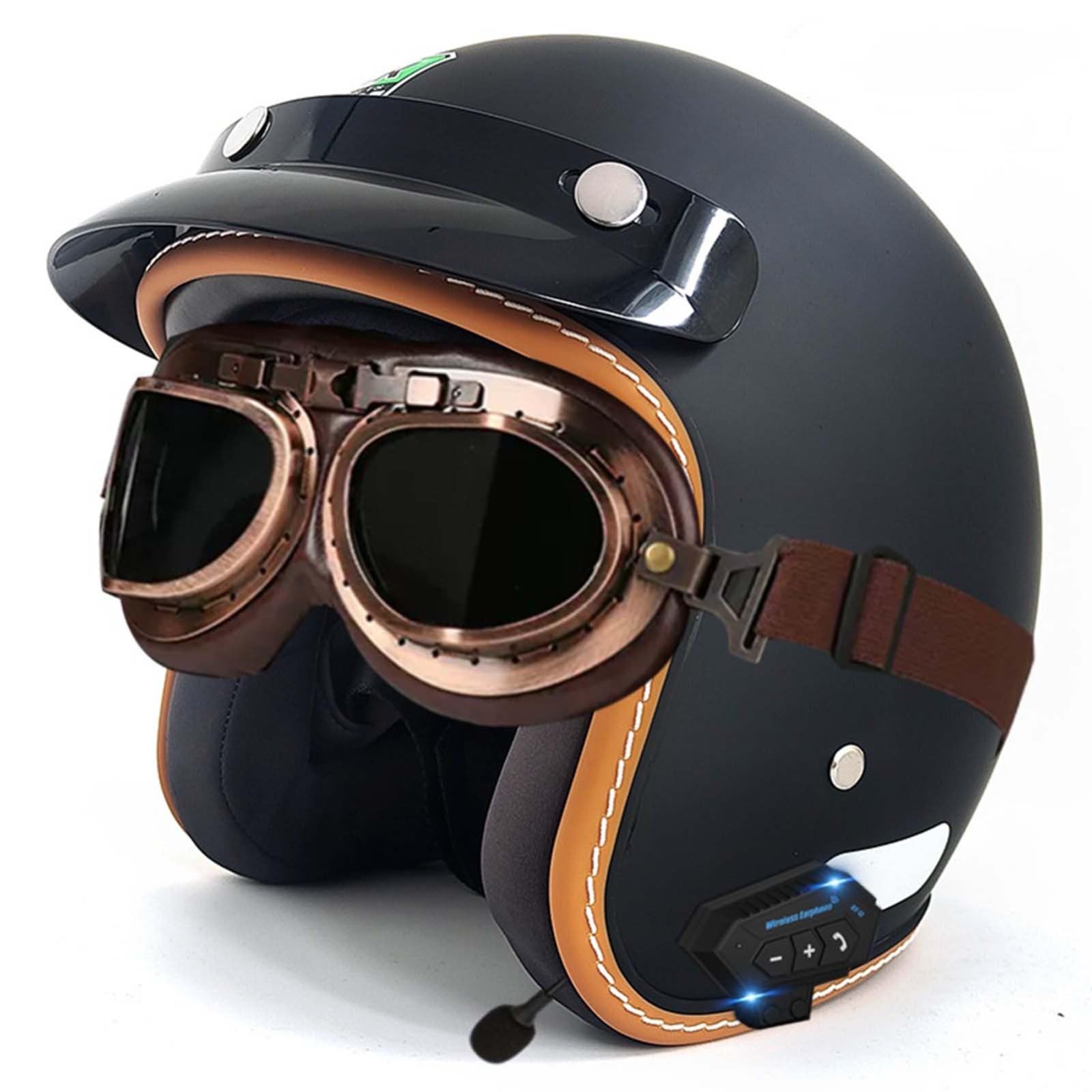 Bluetooth-Helm, Halber Gesichts-Motorradhelm, Integrierter Bluetooth-Helm, DOT/ECE-Zertifizierung, Erwachsene, Männer, Frauen H,S55-56CM