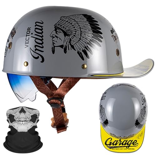 Motorrad Halbhelm Halbschalenhelm Baseballmütze-Helm ECE-Zulassung Motorradhelm Baseball Cap Blaue GläSer Mit Farbverlauf Mit Atmungsaktiven Poren Schnellverschluss M-2XL 57-64CM