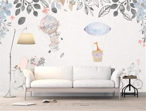 Heißluftballon Pflanze Cartoon Elefant 3D Tapete Poster Restaurant Schlafzimmer Wohnzimmer Sofa TV Dekorative Wand-350cm×256cm