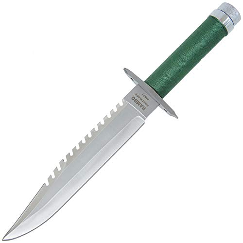 Deluxe Outdoormesser Jagdmesser im Stil 'Rambo I' (K-SUR-1) mit Lederhülle und Gürtelhalter.