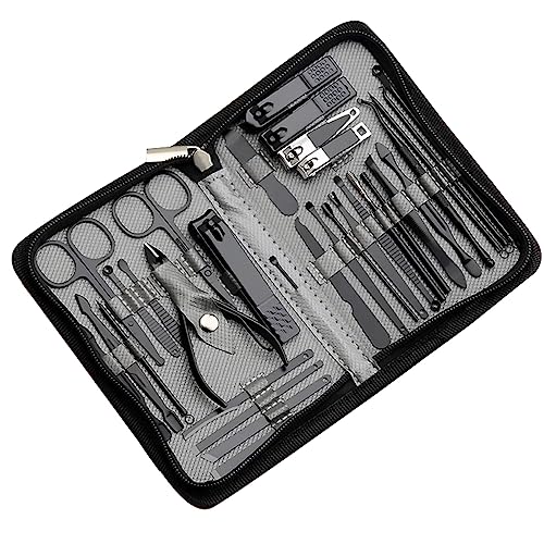 SAFWEL Maniküre-Set aus Edelstahl, professionelles Pediküre-Set, Nagelschere, Pflegeset mit Reiseetui for Reisen, Zuhause, Geschenk (Color : Gray)