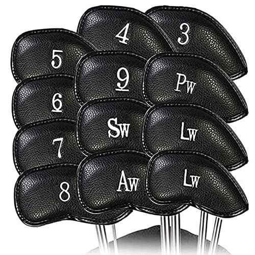 Golf Schlägerhauben Eisen Golfschläger Schlägerkopfhüllen Wert 12 Stück Set, Iron Club Head Covers Schwarz Blau Rot mit Gedruckter Nummer, Kunstleder Golfschlägerhaube Headcover für Aller Marken