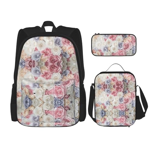 WURTON Lunchbox/Federmäppchen, Rucksack-Set, 3-teilig, verstellbare Riemen, langlebig, leicht, Schwarz, One Size