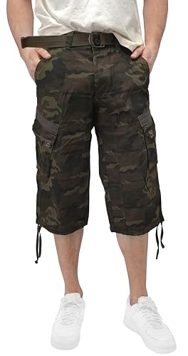 X RAY Taktische Cargo-Shorts für Herren, lange Shorts, 45,7 cm Schrittlänge, knielang, mehrere Taschen, 3/4-Caprihose, Camouflage oliv, 56