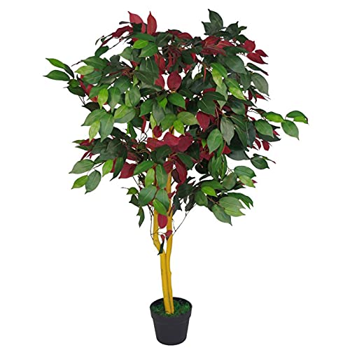 Leaf Realistischer künstlicher Ficusbaum/Pflanze, 120 cm, Rot/Grün