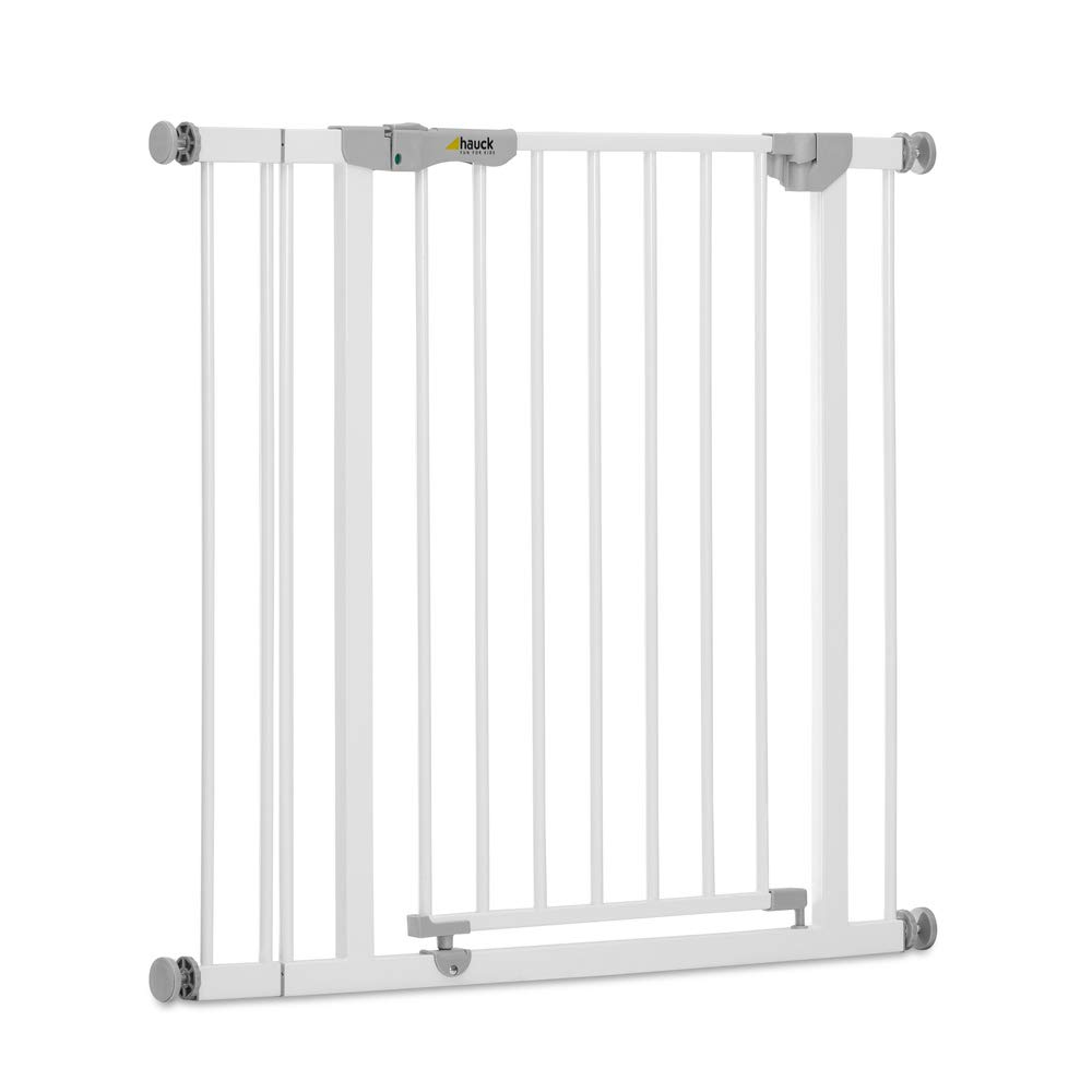 Hauck Türschutzgitter / Treppenschutzgitter für Kinder Autoclose N Stop Safety Gate inkl. 9 cm Verlängerung / selbstschließend / ohne Bohren / 84 - 89 cm breit / erweiterbar / Metall Gitter / weiß