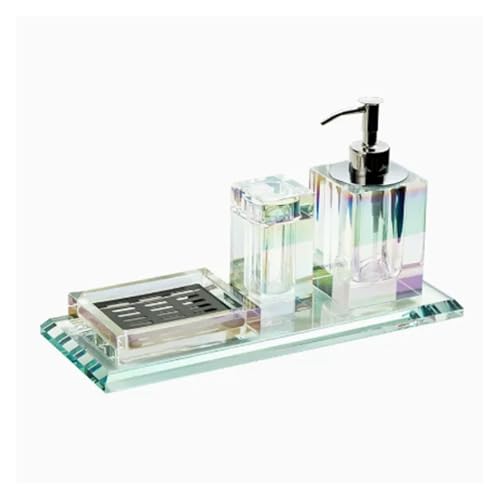 AMEEDA Badezimmer Set Kristallglas Badezimmer Zubehör Set High End Shampoo Flasche Wattestäbchen Jar Lagerung Tablett Hotels Badezimmer Dekor Badezimmer Set Akazie(Z-4 Pcs Set)