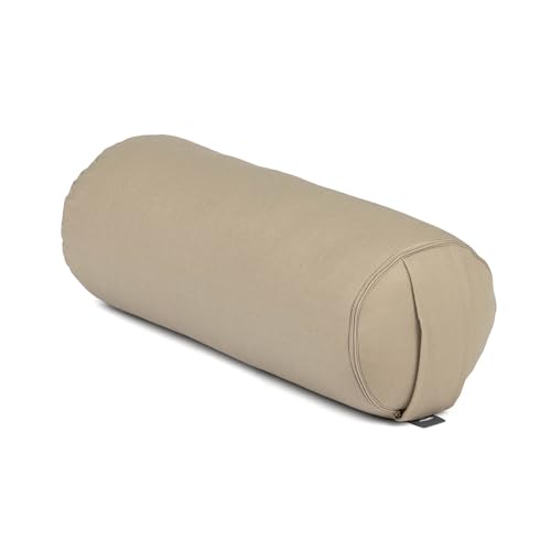 Bodhi Yoga Mini Bolster ECO | Ø 14 cm | 100% Bio-Baumwolle | Nackenrolle mit Buchweizenschalen | Yogabolster mit abnehmbarem und waschbarem Bezug | Yogarolle für Meditation | Light Taupe