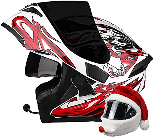 Motorradhelm-Bluetooth-Helm Motorrad Klapphelm Damen Und Herren,ECE/DOT Zertifiziert Motorradhelm Integralhelme Mit Doppelvisier Große Perspektive Große Größe (Color : D, Größe : XL=60-61cm)