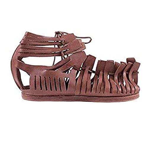 AnNafi Herren Gladiator-Sandalen aus Leder, römische Centurianische braune Caligaee, mittelalterliche griechische Soldat-Sandalen, antikes Kostüm, Schuhe (10)