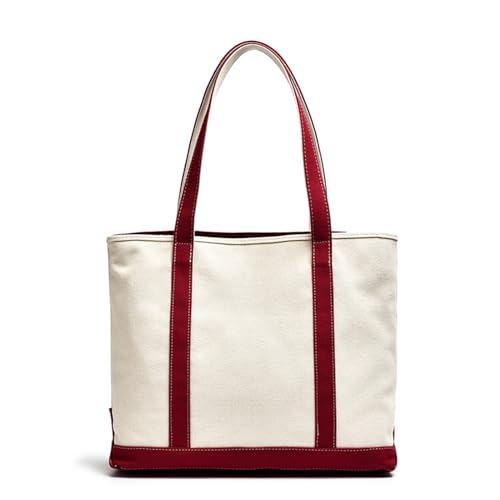 ohodhmnu Damen Tote Bag Canvas Tasche Reißverschluss Schultertasche Casual Handtasche für Frauen Einkaufen, rot, black strap