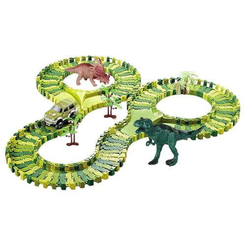 Aizuoni Dino-Rennstrecke,Dinosaurier-Rennstrecken-Set,Flexibles Dinosaurier-Track-Spielzeug-Set - Feinmotorikspielzeug für und Mädchen ab 3 Jahren, enthält 1 Cooles Rennauto und 2