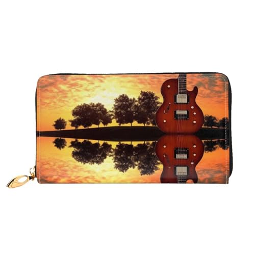 DENMER Loon Birds Ledergeldbörse aus Kunstleder mit metallischem Reißverschluss, geräumiges und stilvolles Accessoire für moderne Frauen, Lake Guitar Reflection, Einheitsgröße, Modern