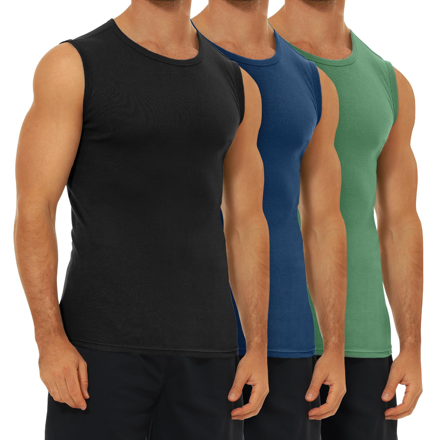 FALARY Tank Top Herren Männer Unterhemden Hochwertige Slim Fit Schwarz Marine Olive 3er Pack Mehrfarbig 5XL