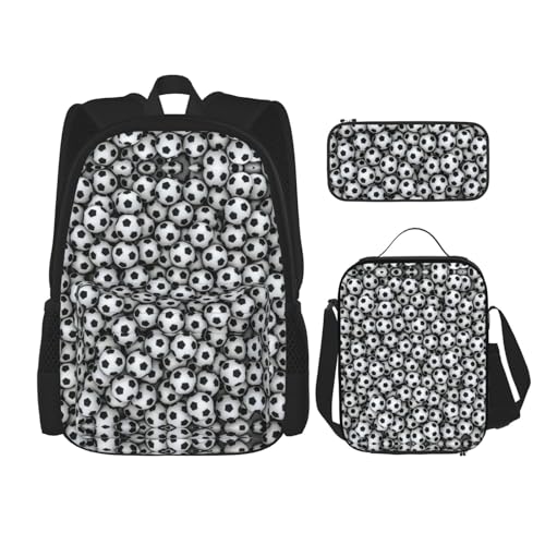 WURTON Schulterrucksack, 3-in-1, Büchertaschen-Set, Lunchbox, Federmäppchen, Reisen, Laptop, Tagesrucksäcke, Schwarz, Einheitsgröße