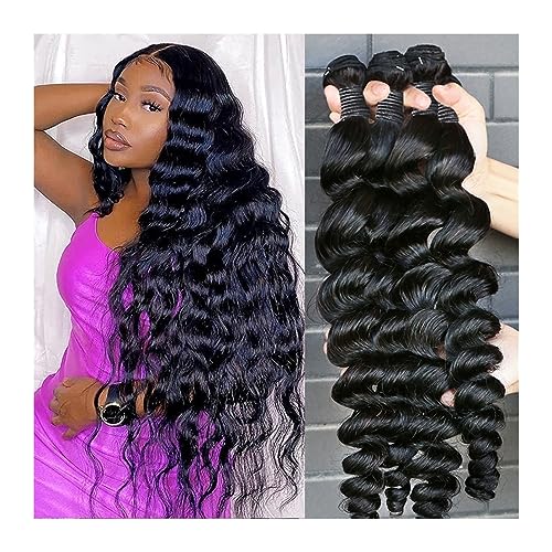 Human Hair Bundles Peruanische Haarwebart Bundles Rohes Menschliches Haar Bundles 12-30 Zoll Lose Welle Bundles Remy Extension1/ 3/4 Bundles human hair weave (Size : 26 28 30)