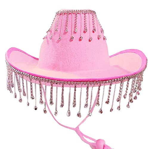 HDKEAN Cowgirl-Hut mit Strasssteinen, Fransen, Glitzer, 58 cm, Kappenumfang, passend für Erwachsene und Frauen, drei Farben