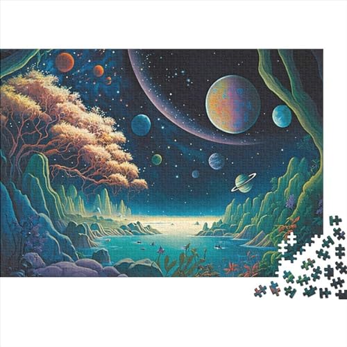 500 Teile für Erwachsene, schwierige Puzzles, verrückte Weltraumlandschaft, Holzpuzzle für Erwachsene mit passendem Poster und Wissensblatt (Größe 52x38cm)