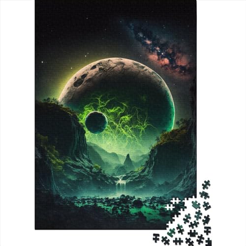 1000-teiliges Puzzle „Neongrüner Vollmond“ für Erwachsene, schwierige Puzzles, Puzzles für Erwachsene, Lernspiel, Herausforderungsspielzeug (Größe: 75 x 50 cm)