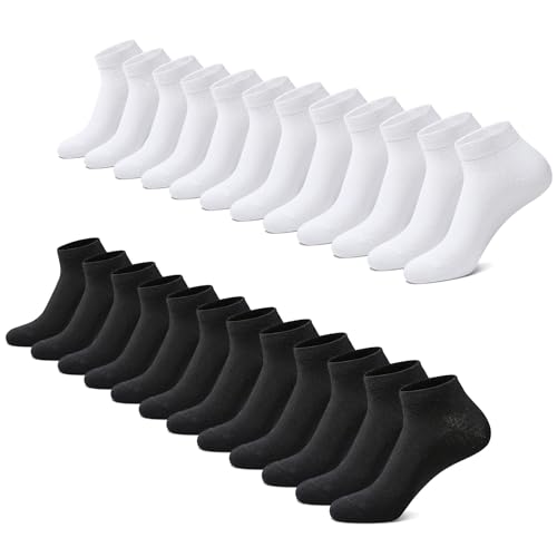 FALARY Sneaker Socken Herren Damen 12 Paar Kurze Halbsocken Baumwolle-SchwarzWeiß-43-46