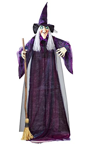 Widmann 01409 - Drehende und sprechende Hexe, mit leuchtenden Augen, 183 cm, Partydekoration, Horror, Halloween, Karneval, Mottoparty