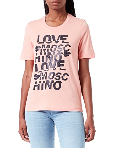 Love Moschino Damen Regular Fit Short Sleeves With Glitter Cut T Shirt, Rosa, 48 EU