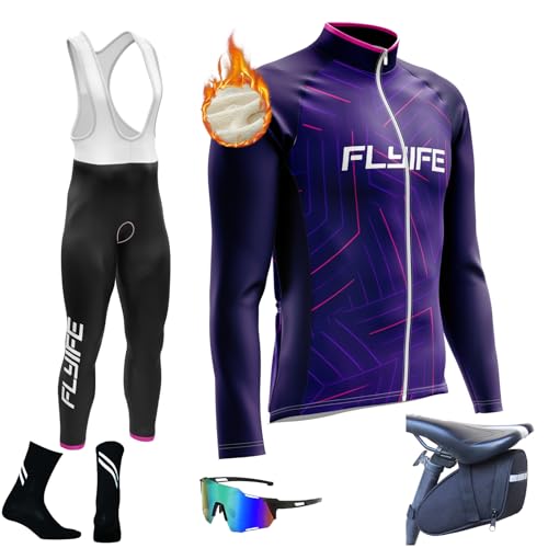 Radtrikot Set Herren Radtrikot Herren Langarm Set,Fahrradtrikot Herren Winter Atmungsaktive Cycling Jersey Schnell,Fahrradhose mit 8D Sitzpolster (TYP-4,XXS)