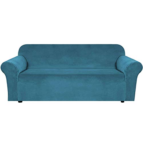 JHLD Samt Sofabezug, Stretch Sofa Überwürfe Elastische Sofahusse Weiche Maschinenwaschbar Couchbezug Zum 2 Sitzer 3 Sitzer-Pfauenblau-X-Large