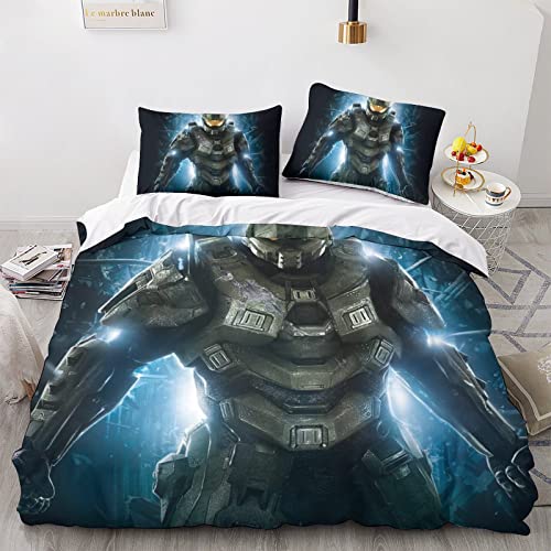 UKALOU Halo Atmungsaktive Spielfiguren Bettwäsche-Sets Aus Leichter Mikrofaser - 3-teiliges Duvet-Cover-Set Mit 3D-Print Und Verstecktem Reißverschluss Für Erholsamen Schlaf King（220x240cm）